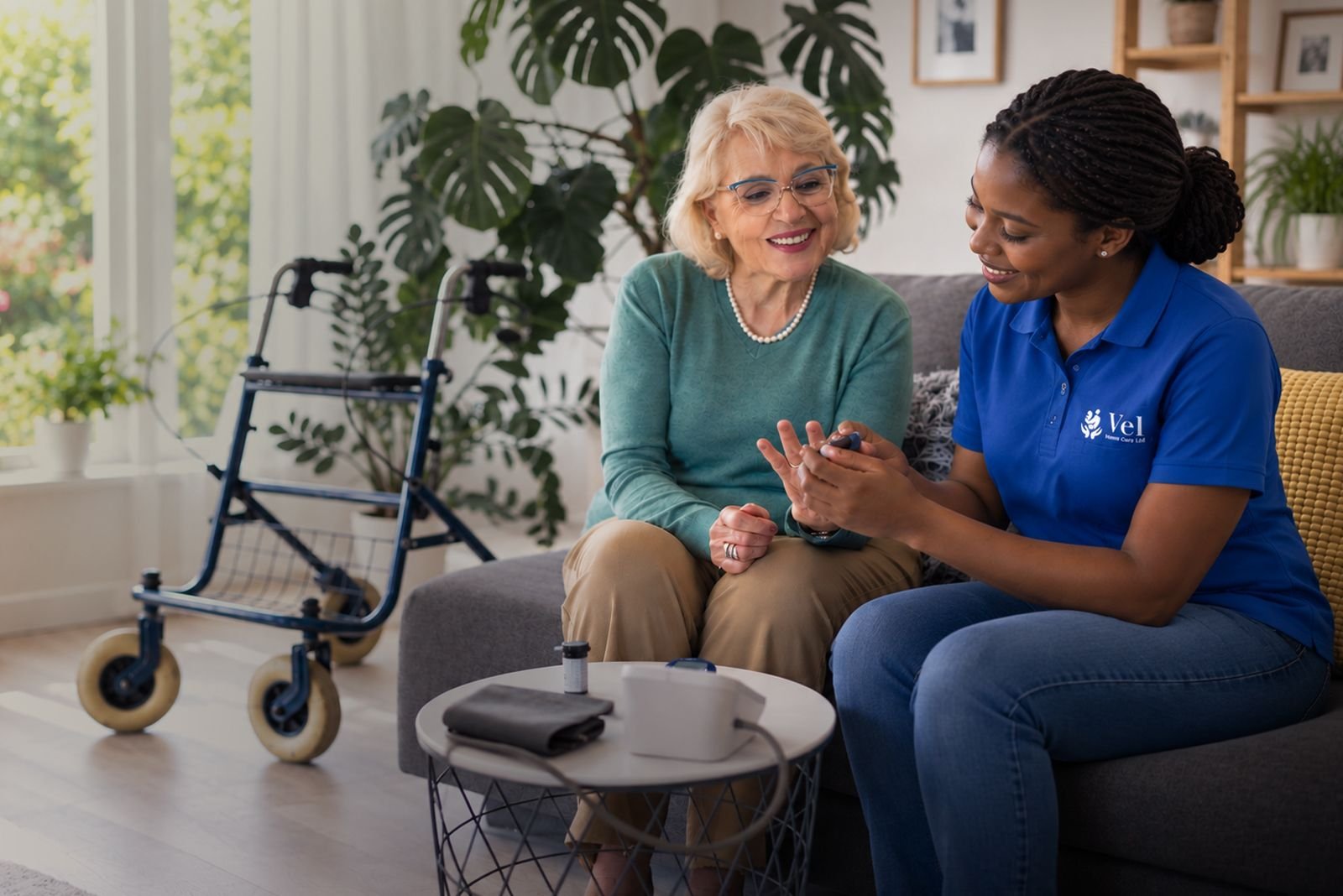 A carer offering friendly company and emotional support at home