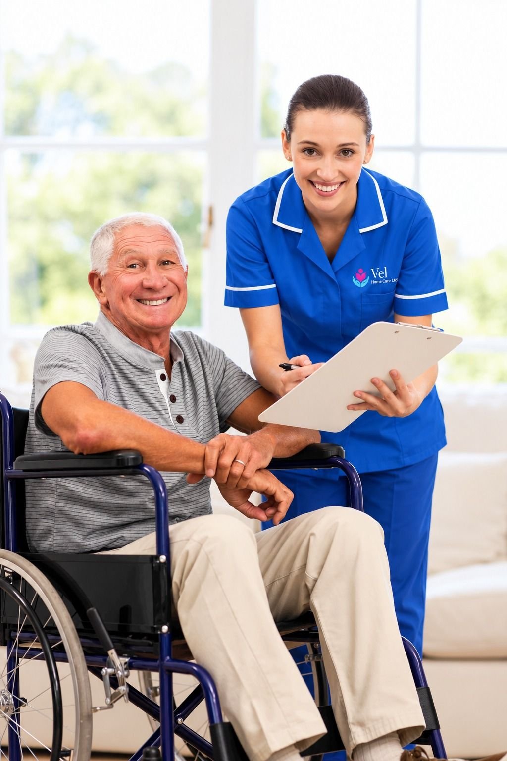 A nurse reviewing a personalised care plan with a client
